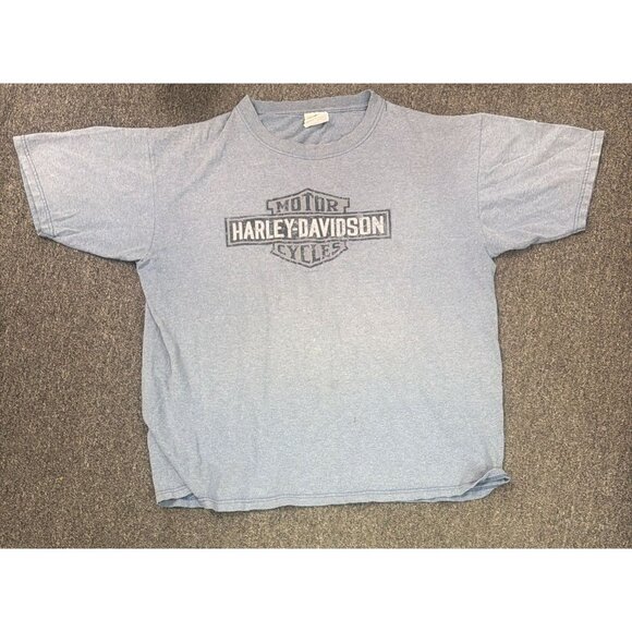 Vintage Harley Davidson T-Shirt Mens XL Faded Blue Big Barn Des Moines Iowa - Picture 1 of 4